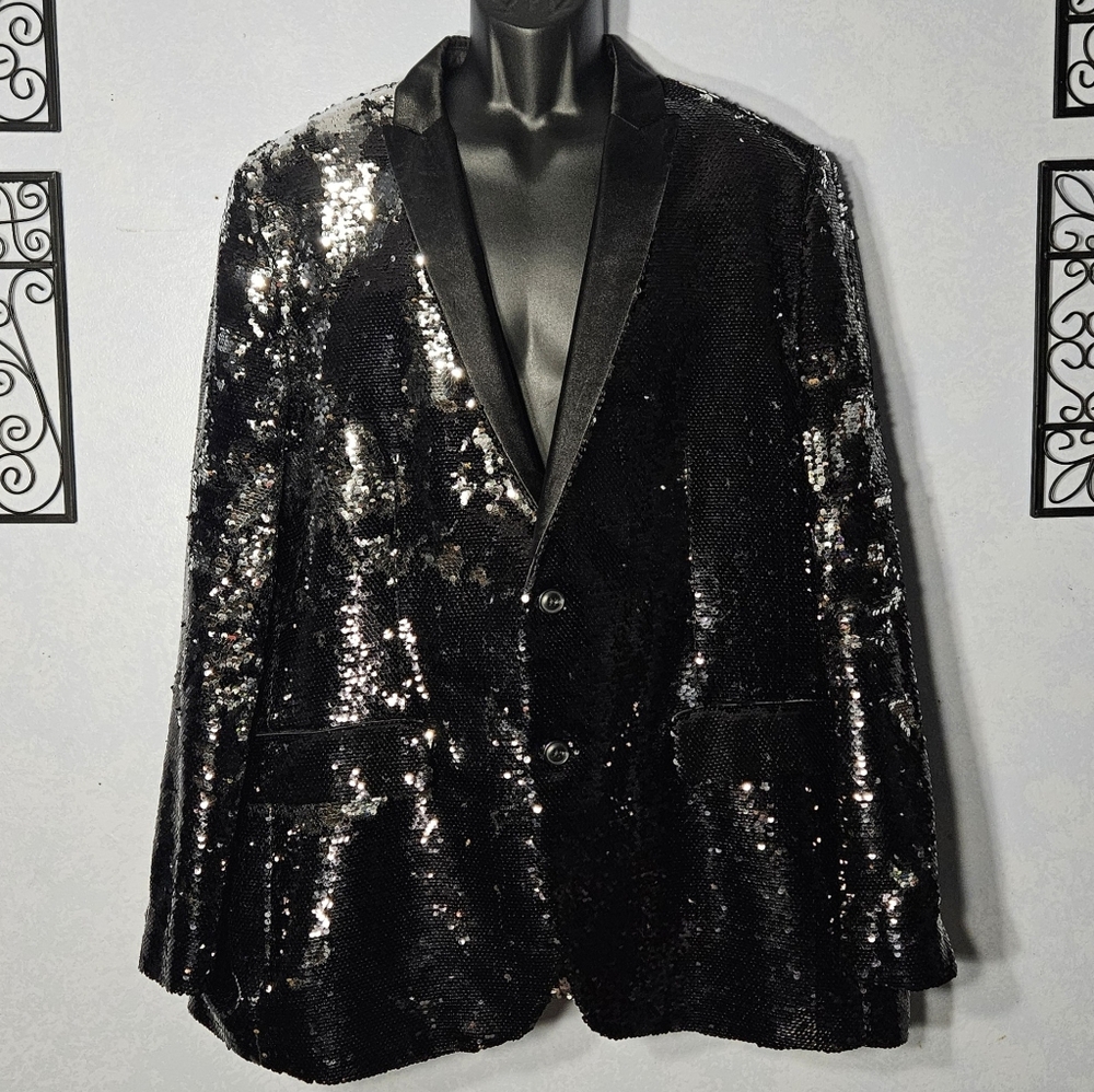 INC International Concepts Mens Black Silver Sequin Blazer XXL